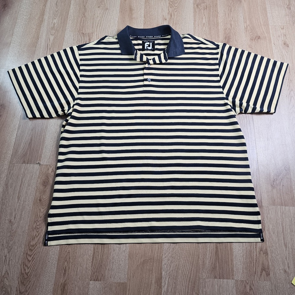 FootJoy ProDry Golf Polo Mens XL Yellow Navy Blue Striped Short Sleeve Shirt